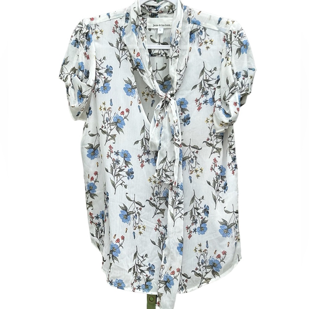 June & Hudson Floral Print Blouse Shirt Size L
